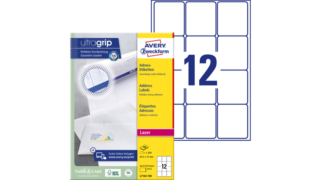 Etiket Avery L7164-100 63.5x72mm wit 1200 stuks