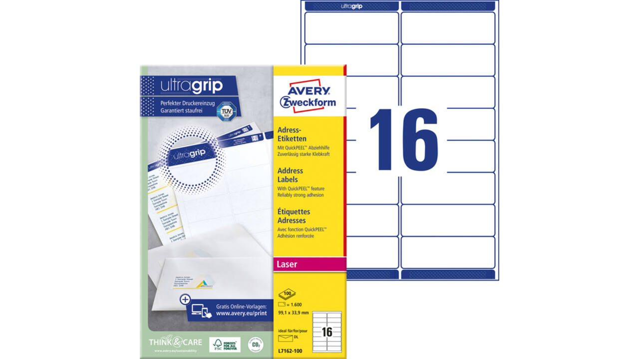 Etiket Avery L7162-100 99.1x33.9mm wit 1600 stuks
