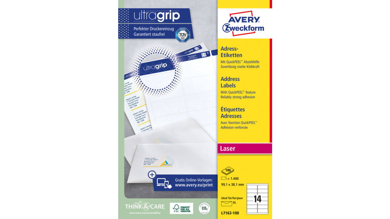 Etiket Avery L7163 99.1x38.1mm wit 1400 stuks
