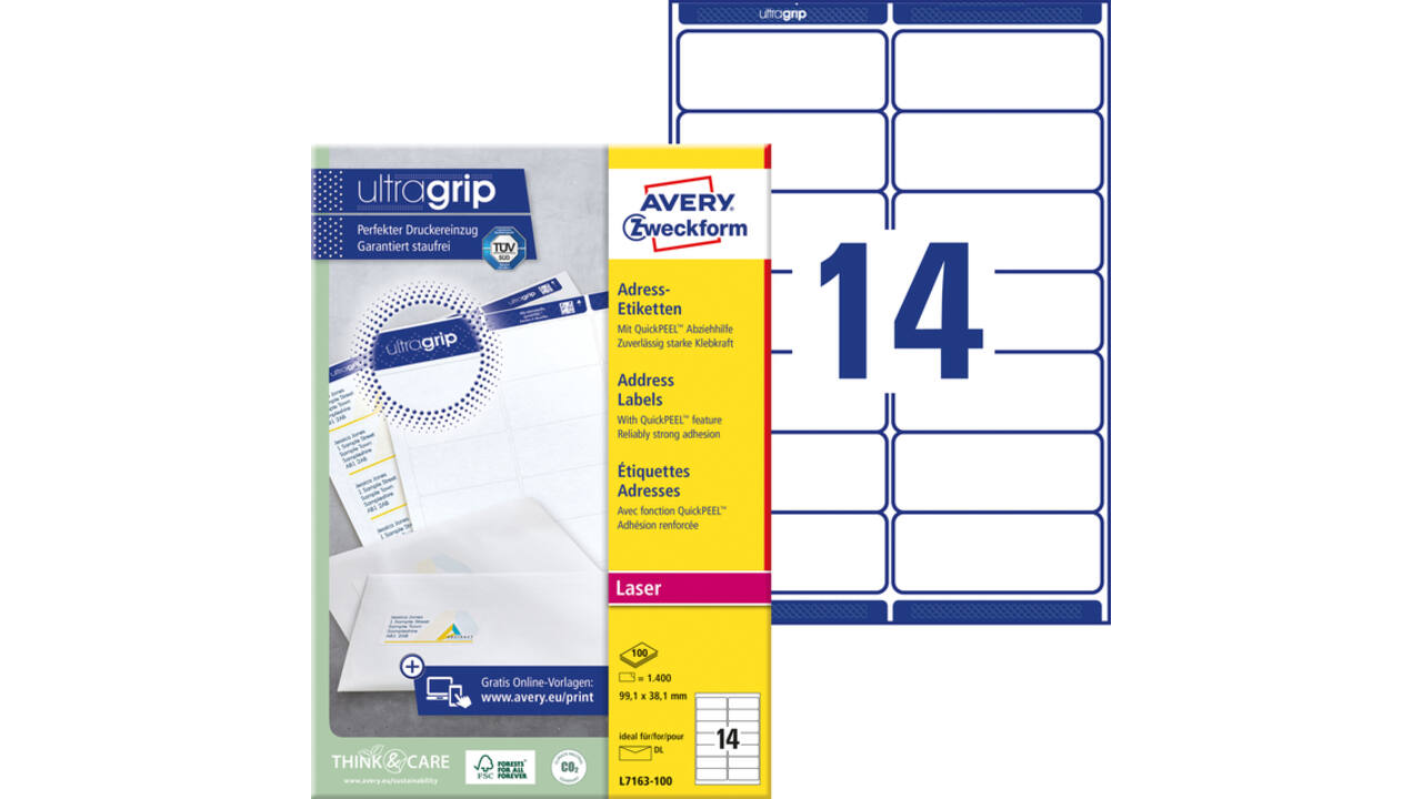Etiket Avery L7163 99.1x38.1mm wit 1400 stuks
