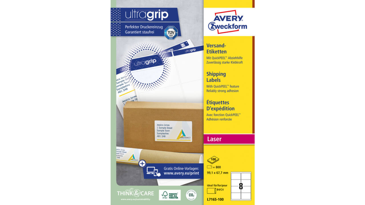 Etiket Avery L7165-100 99.1x67.7mm wit 800 stuks