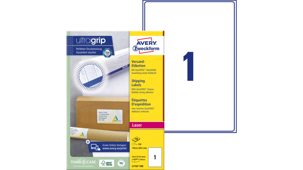 Etiket Avery L7167-100 199.6x289.1mm wit 100 stuks