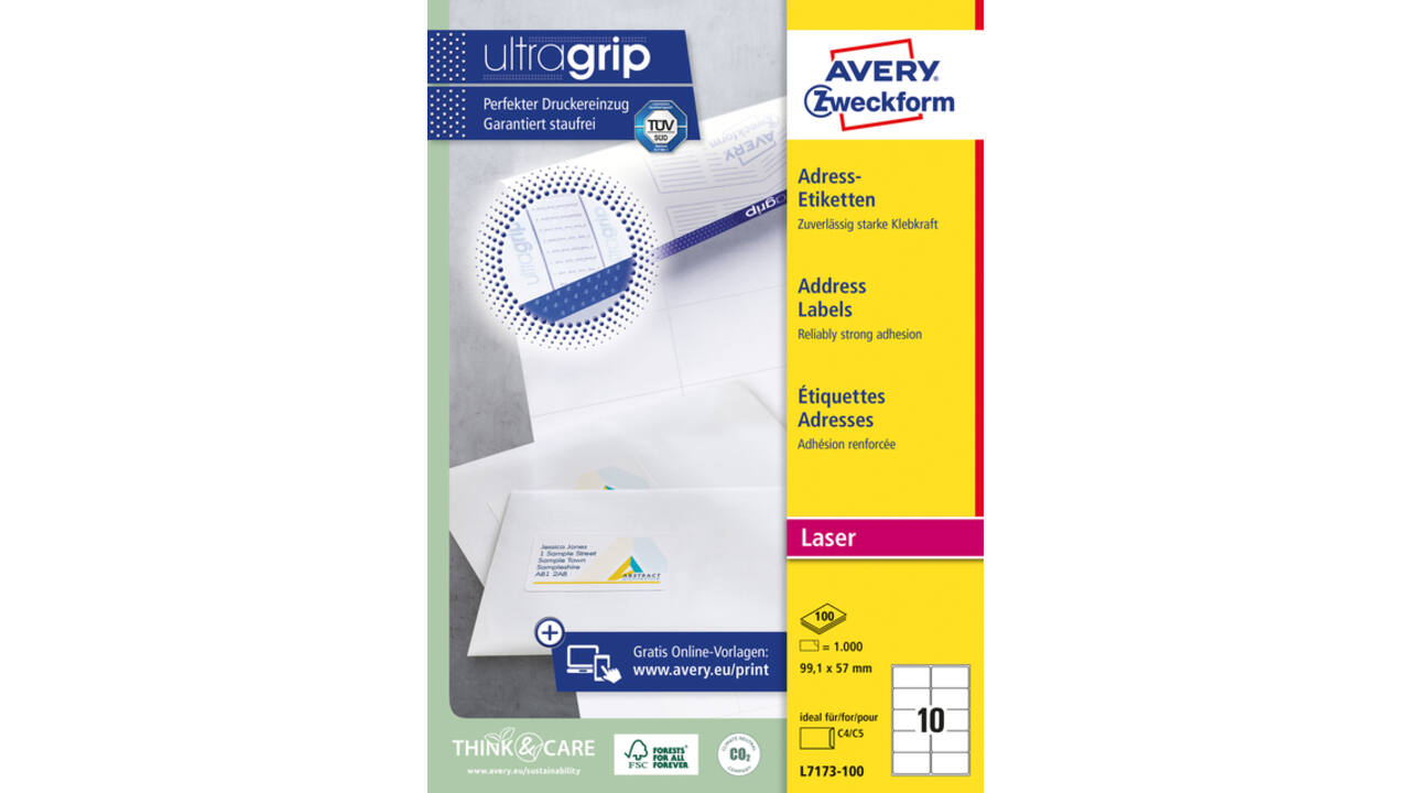 Etiket Avery L7173-100 99.1x57mm wit 1000 stuks