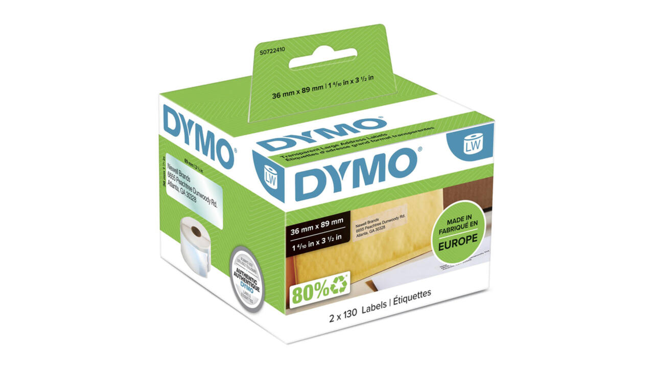 Etiket Dymo LabelWriter adressering 36x89mm 2 rollen á 130 stuks transparant