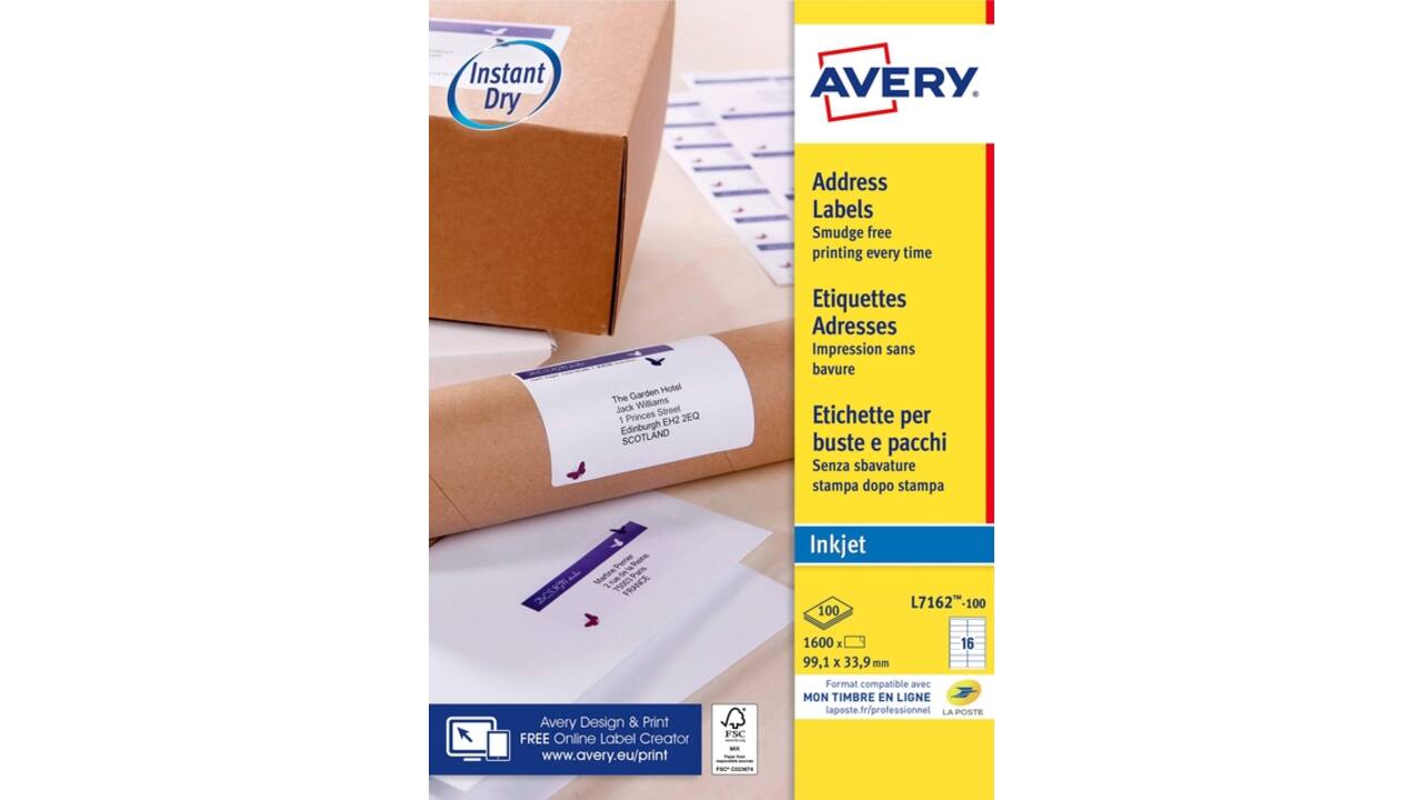 Etiket Avery J8162-100 99.1x33.9mm wit 1600 stuks