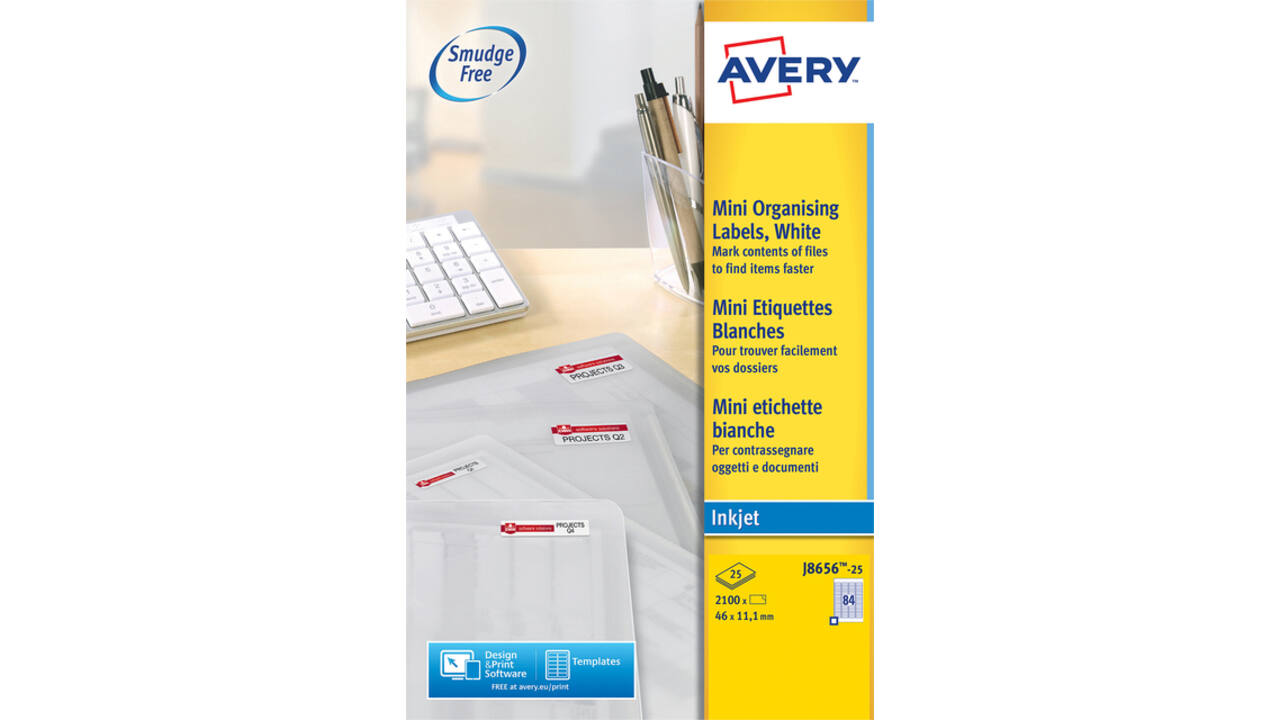 Etiket Avery J8656-25 46x11.1mm wit 2100 stuks