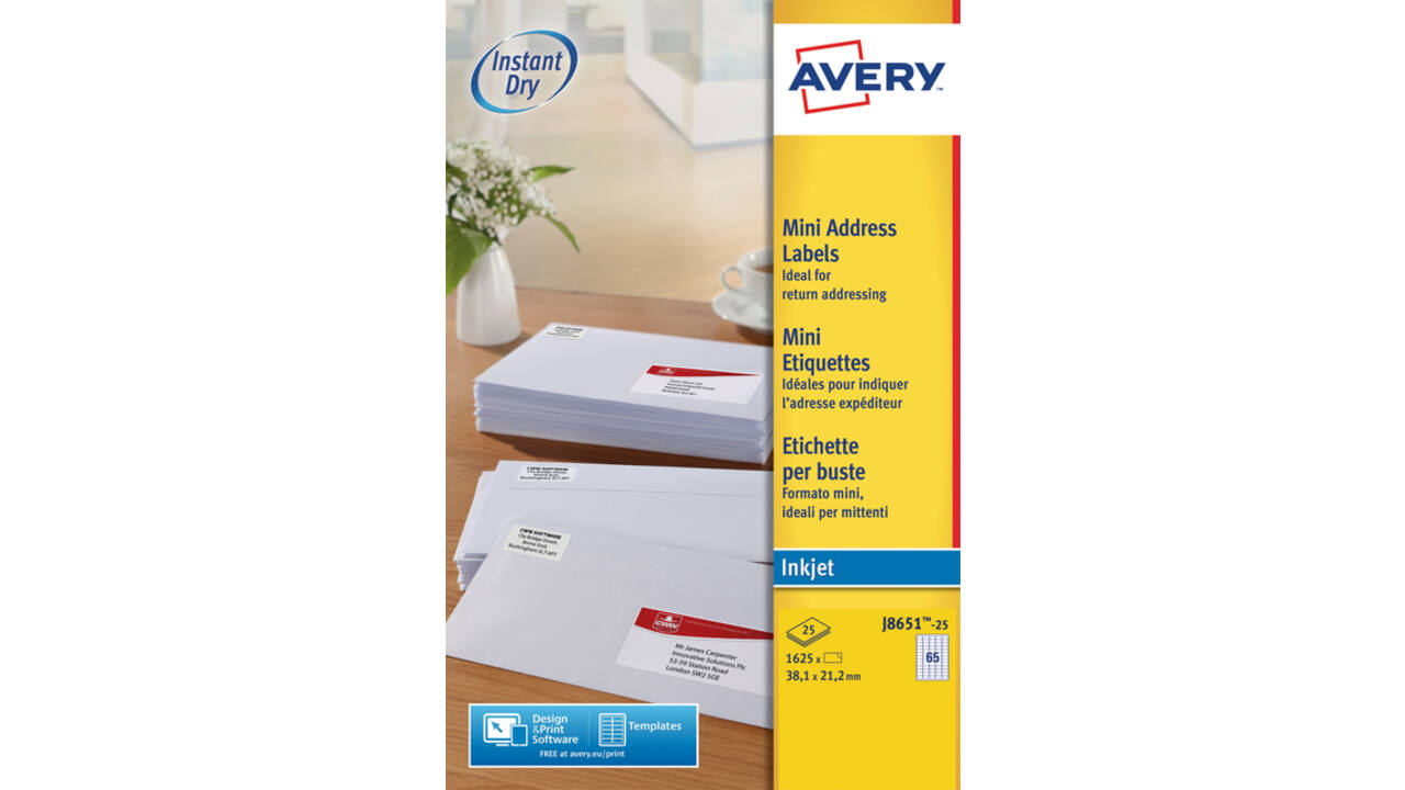 Etiket Avery J8651-25 38.1x21.2mm wit 1625 stuks