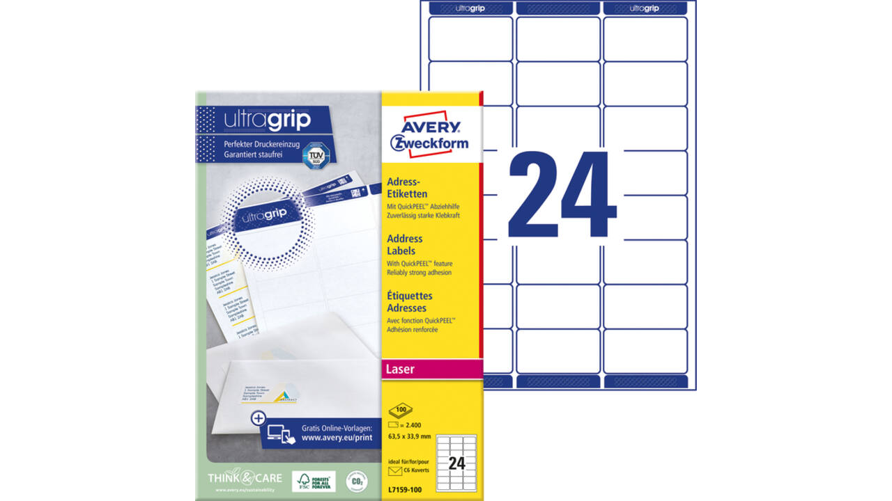 Etiket Avery L7159-100 63.5x33.9mm wit 2400 stuks