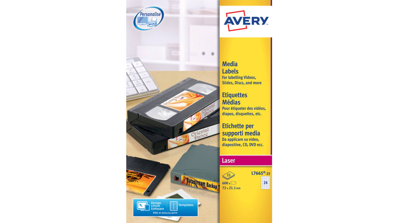 Etiket Avery L7665-25 72x21.2mm voor media tape's 600 stuks