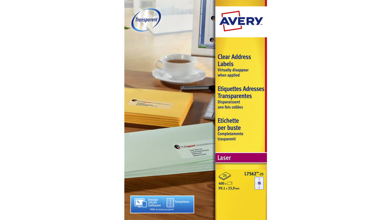 Etiket Avery L7562-25 99.1x33.9mm transparant 400 stuks