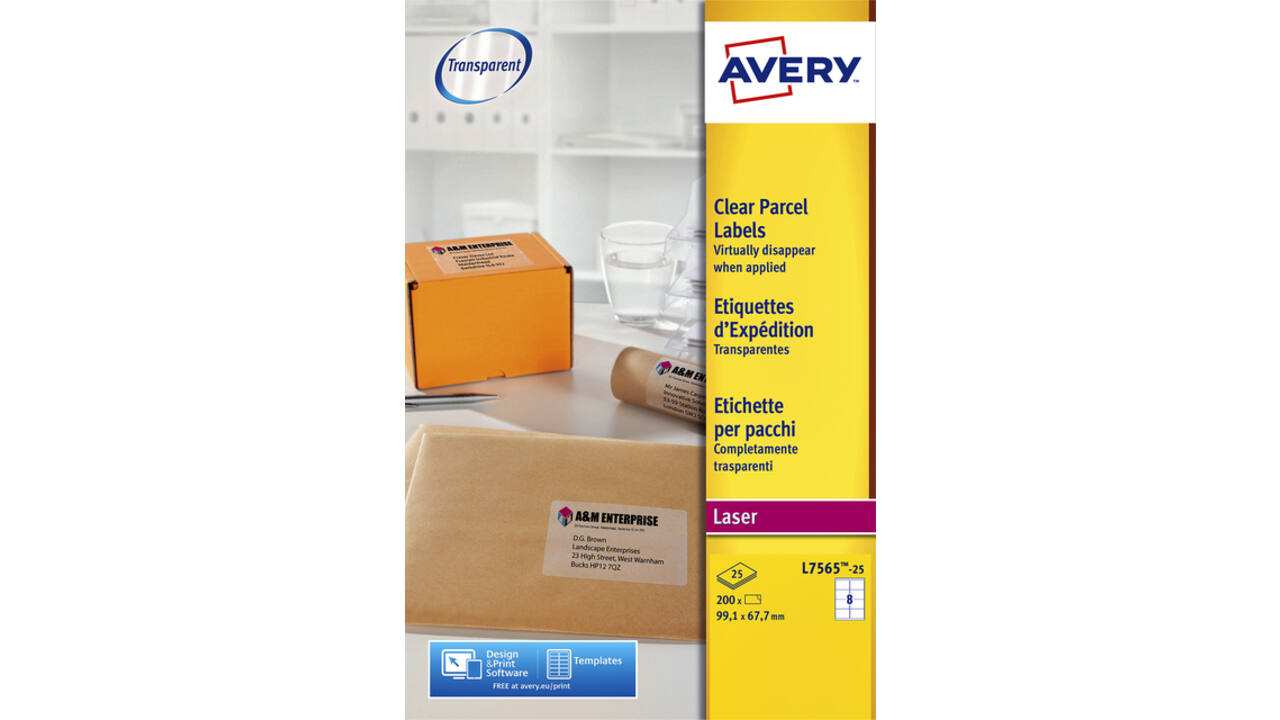 Etiket Avery L7565-25 99.1x67.7mm transparant 200 stuks