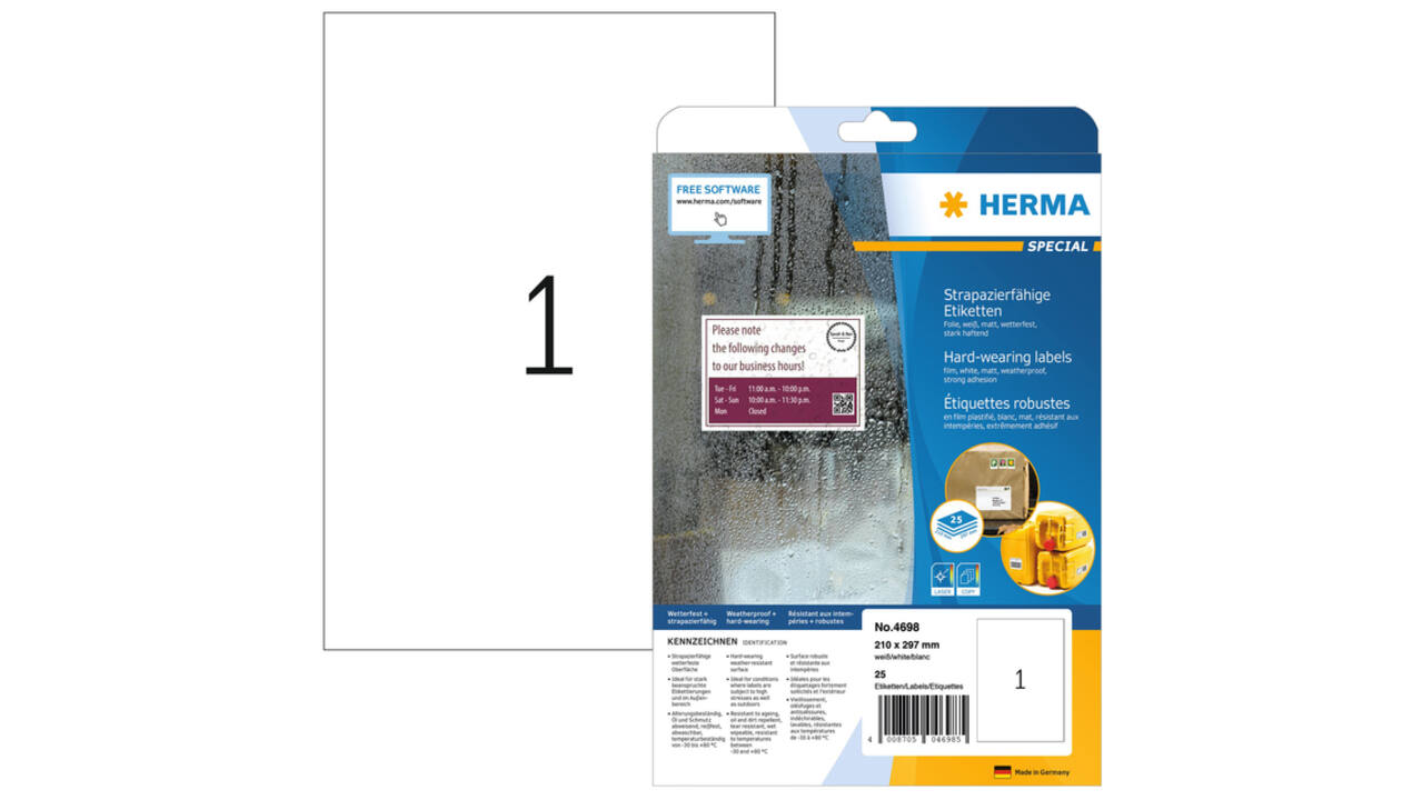 Etiket HERMA 4698 210x297mm weerbestendig wit 25 stuks