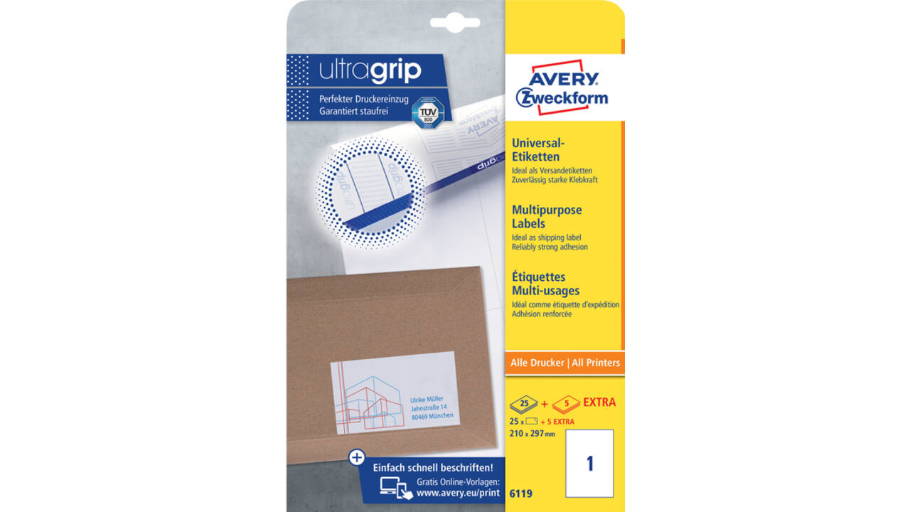 Etiket Avery 6119 210x297mm A4 wit 25 stuks