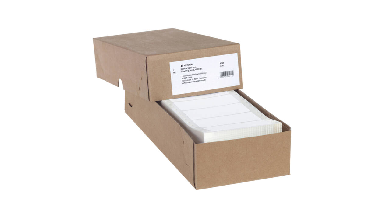 Etiket HERMA 8211 88.9x35.7mm 1-baans wit 4000 stuks