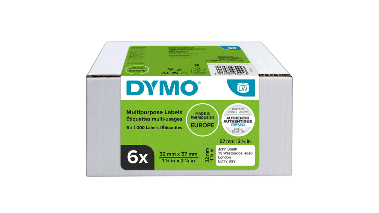 Etiket Dymo LabelWriter multifunctioneel 32x57mm 6 rollen á 1000 stuks wit