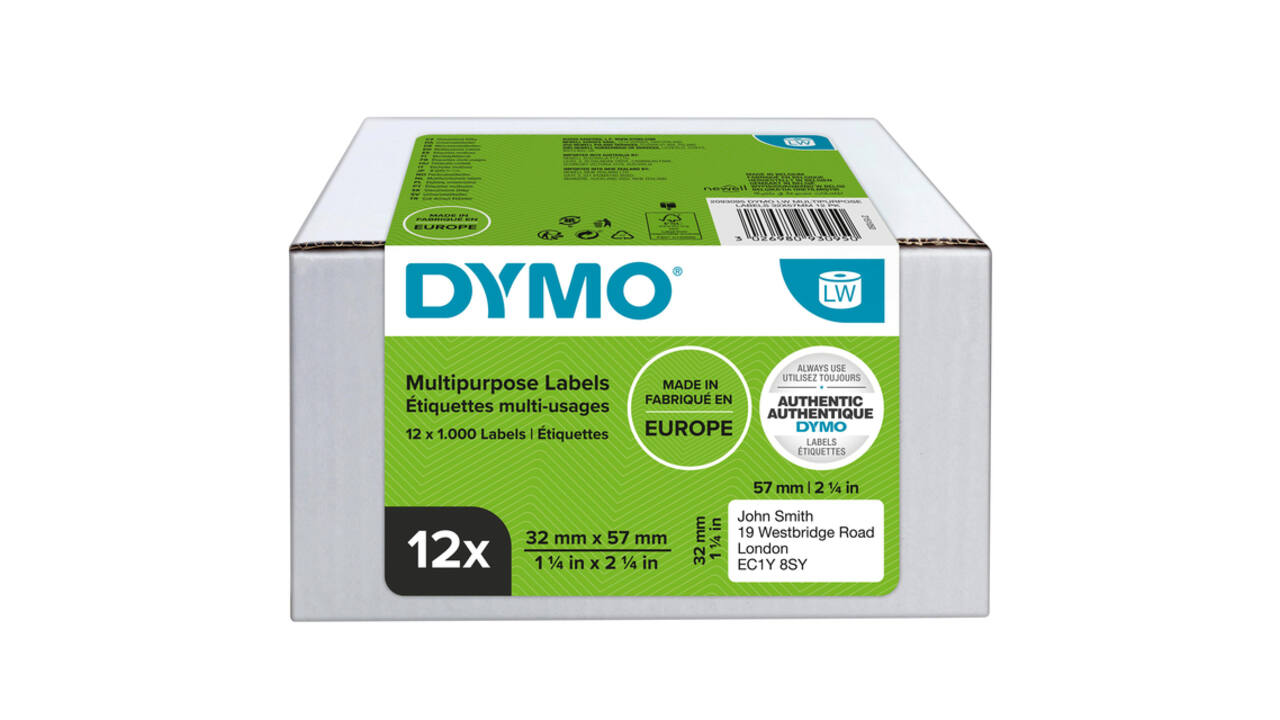 Etiket Dymo LabelWriter multifunctioneel 32x57mm 12 rollen á 1000 stuks wit