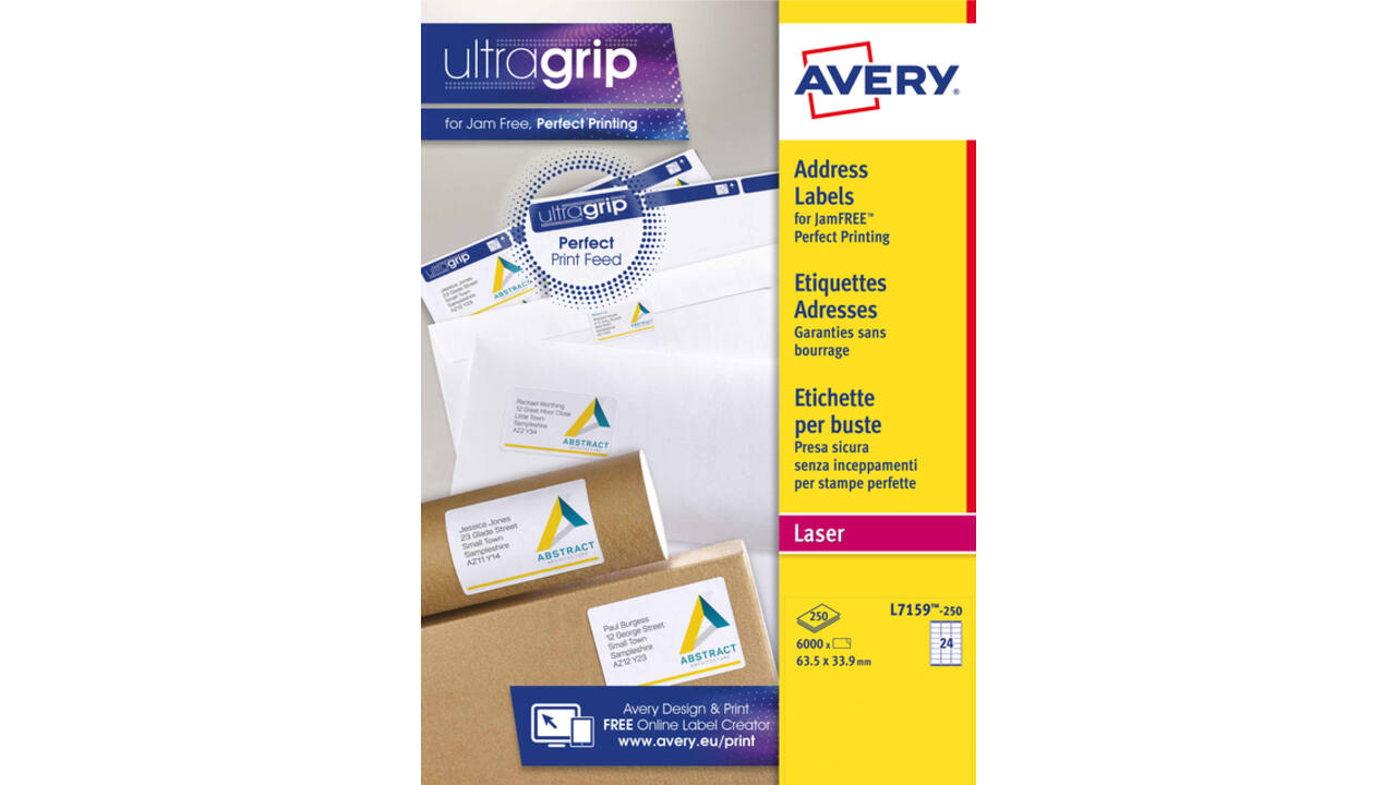 Etiket Avery L7159-250 63.5x33.9mm wit 6000 stuks