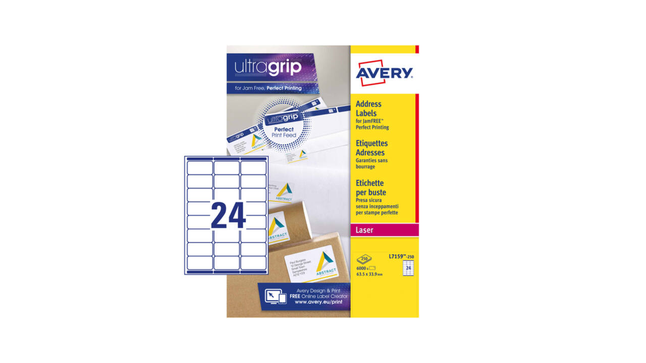 Etiket Avery L7159-250 63.5x33.9mm wit 6000 stuks