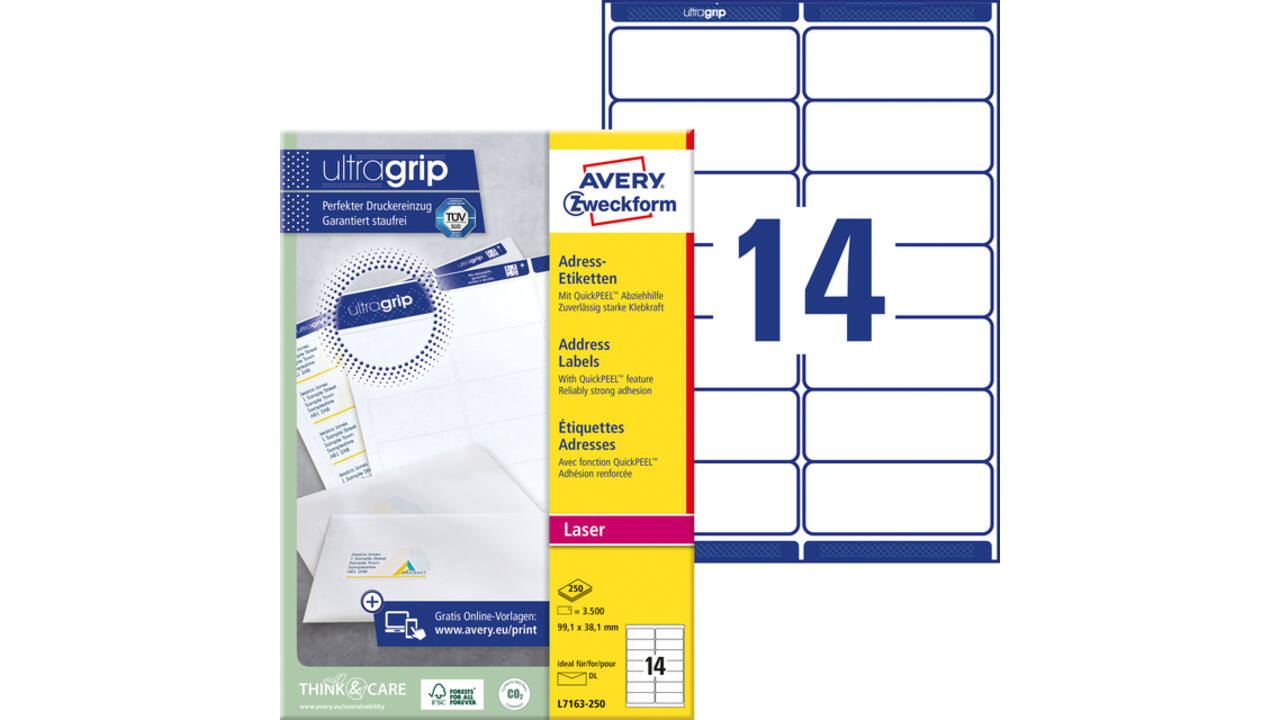 Etiket Avery L7163-250 99.1x38.1mm wit 3500 stuks