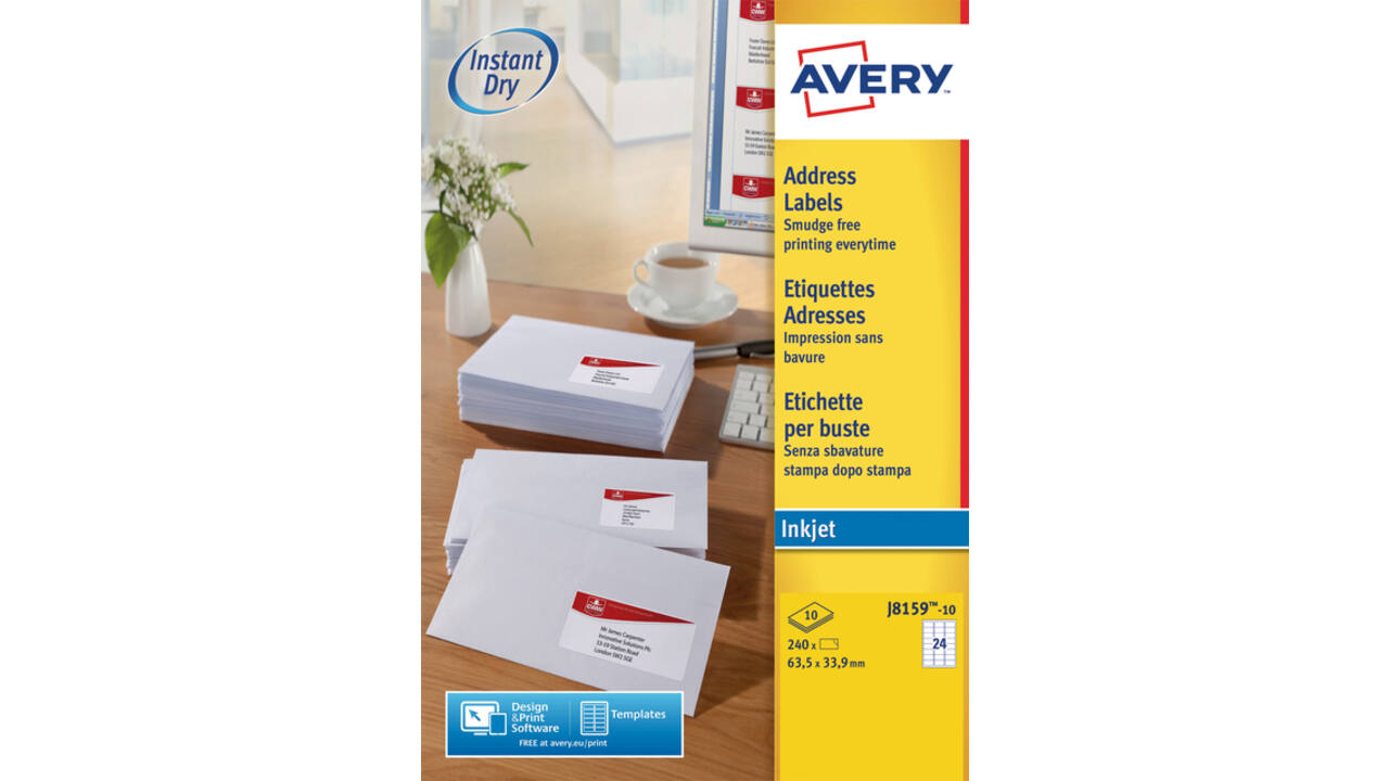 Etiket Avery J8159-10 63.5x33.9mm wit 240 stuks