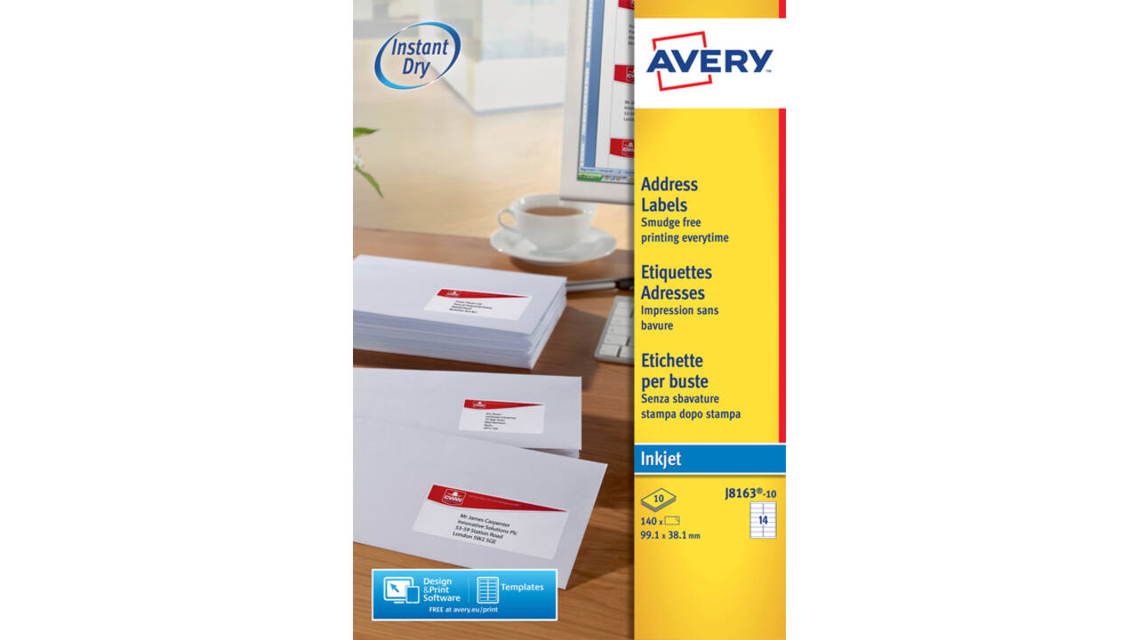 Etiket Avery J8163-10 99.1x38.1mm wit 140 stuks