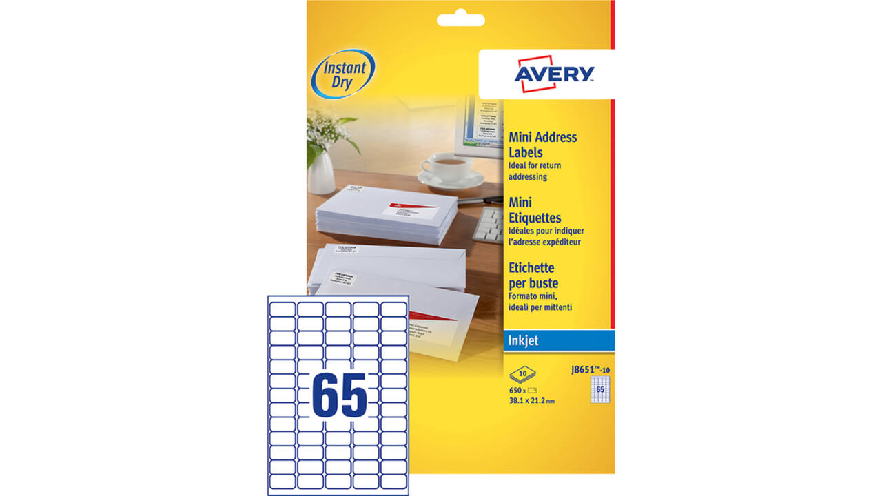 Etiket Avery J8651-10 38.1x21.2mm wit 650 stuks