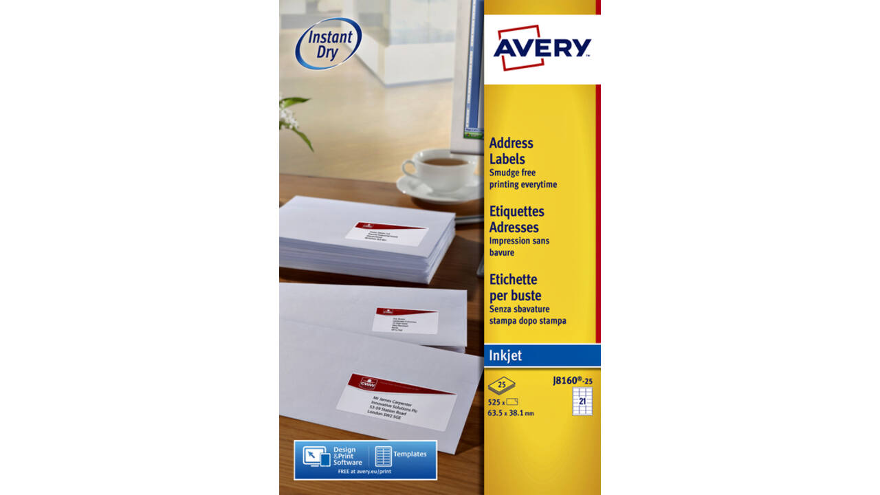 Etiket Avery J8160-10 63.5x38.1mm wit 210 stuks