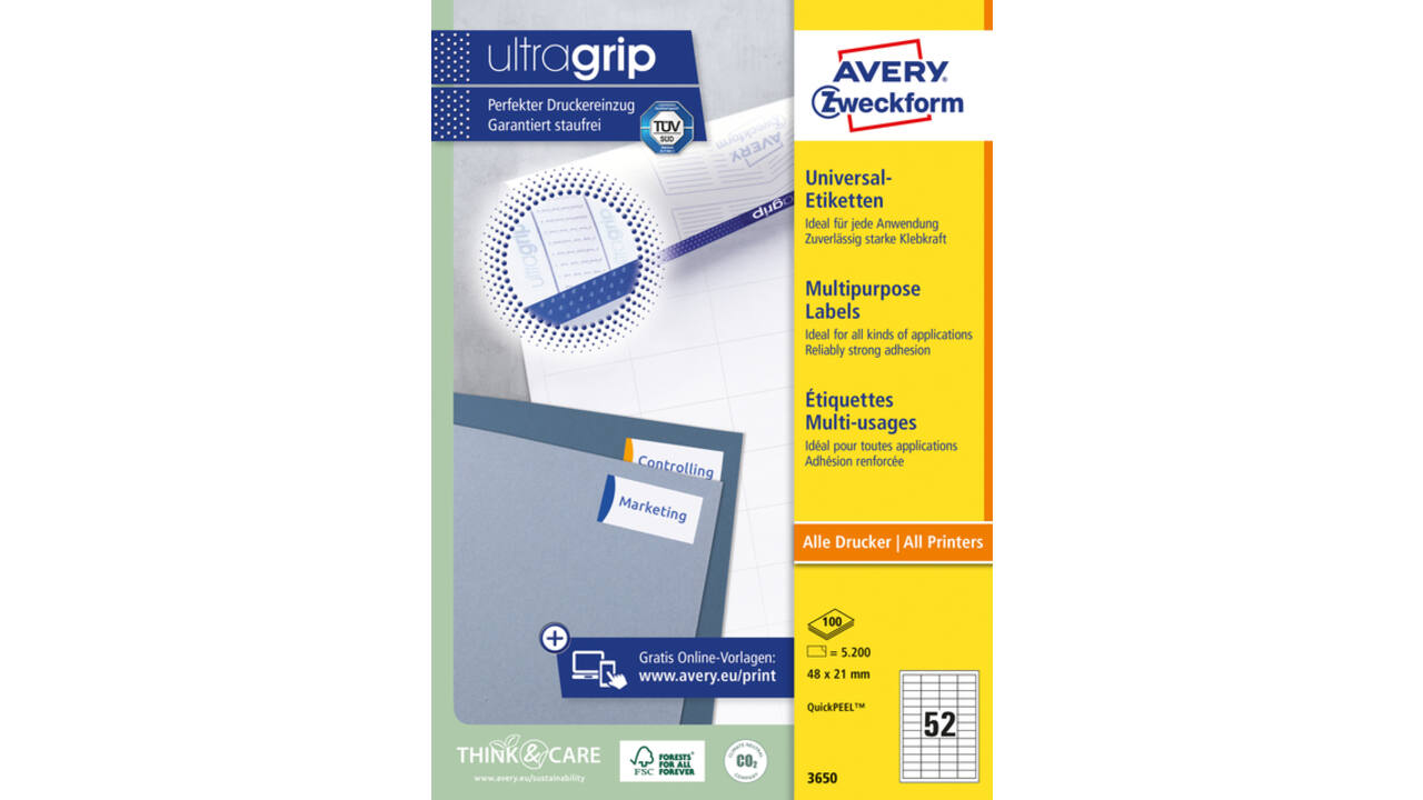 Etiket Avery 3650 48x21mm wit 5200 stuks