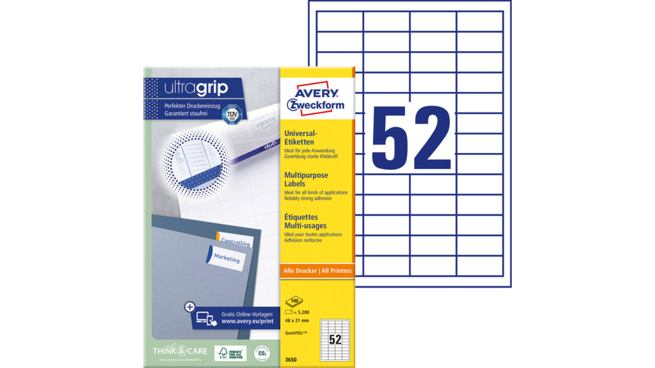 Etiket Avery 3650 48x21mm wit 5200 stuks