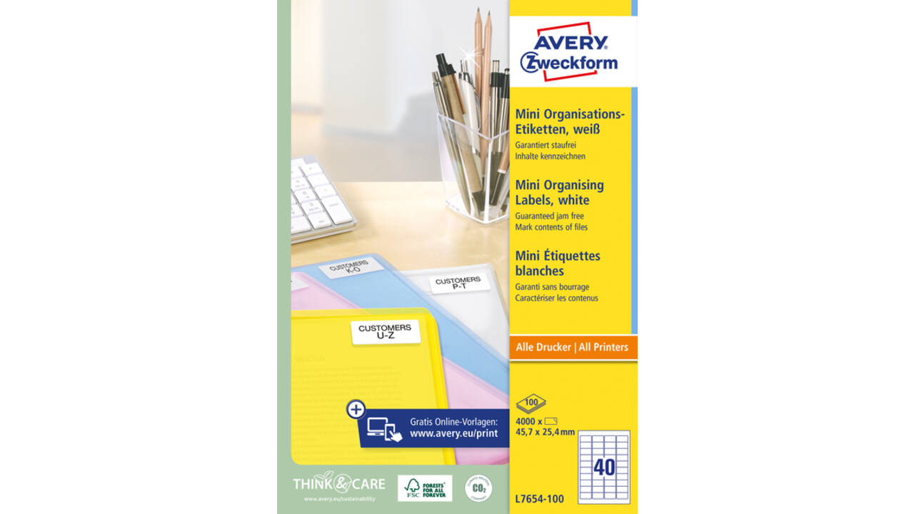 Etiket Avery L7654-100 45.7x25.4mm wit 4000 stuks