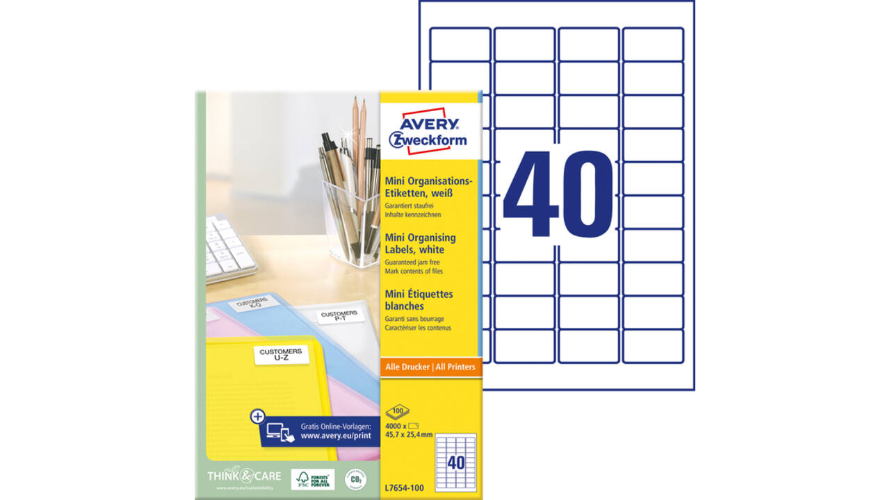 Etiket Avery L7654-100 45.7x25.4mm wit 4000 stuks
