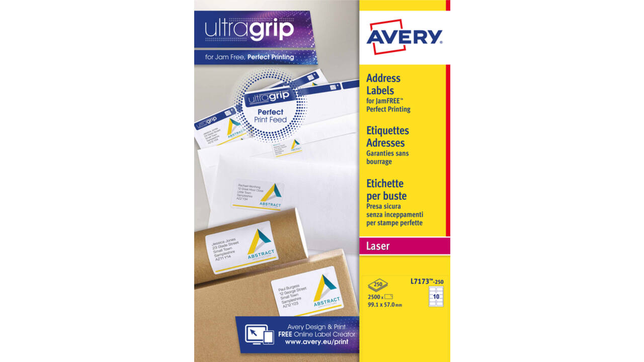 Etiket Avery L7173-250 99.1x57mm wit 2500 stuks