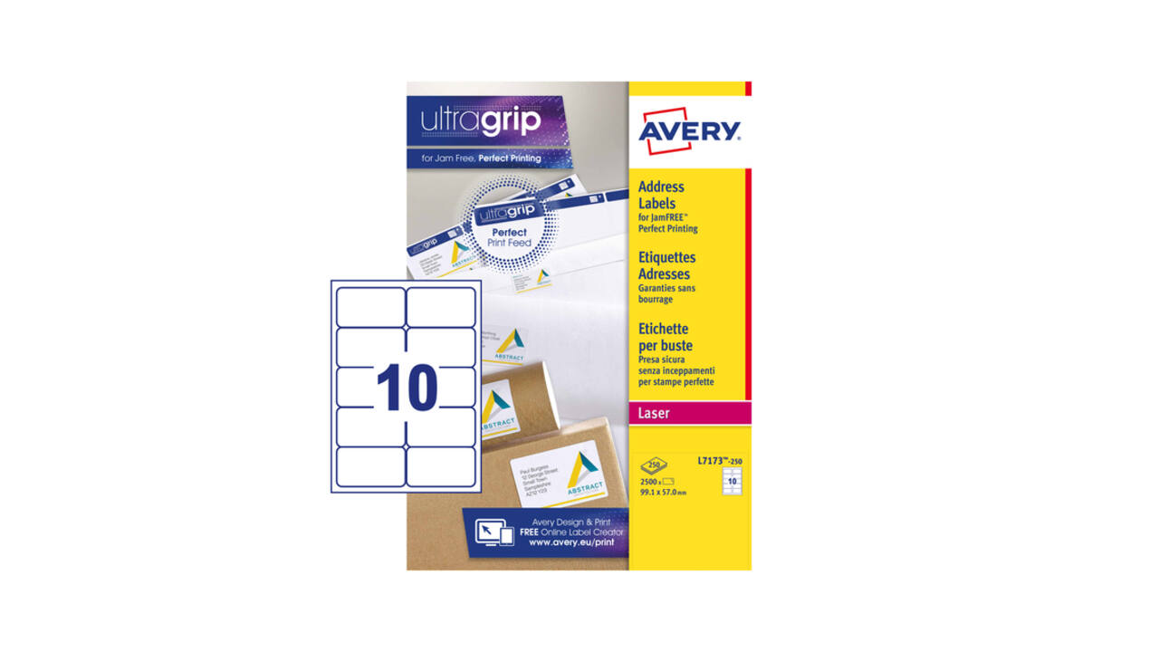 Etiket Avery L7173-250 99.1x57mm wit 2500 stuks