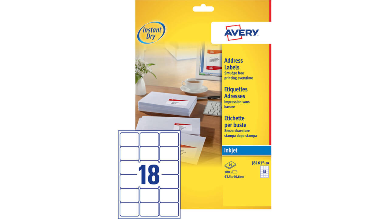 Etiket Avery J8161-10 63.5x46.6mm wit 180 stuks