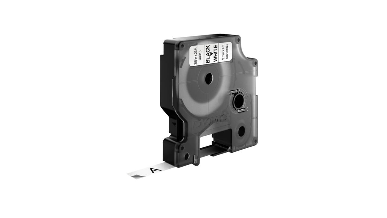 Labeltape Dymo LabelManager D1 polyester 9mm zwart op wit 10 stuks