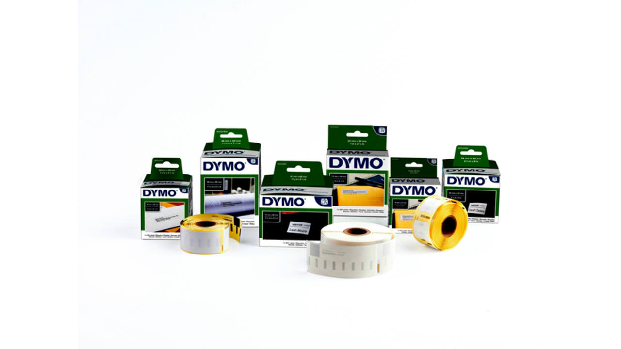 Labeltape Dymo LabelManager D1 polyester 12mm zwart op wit 10 stuks