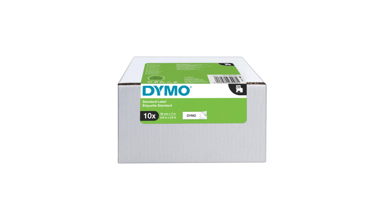 Labeltape Dymo LabelManager D1 polyester 19mm zwart op wit 10 stuks