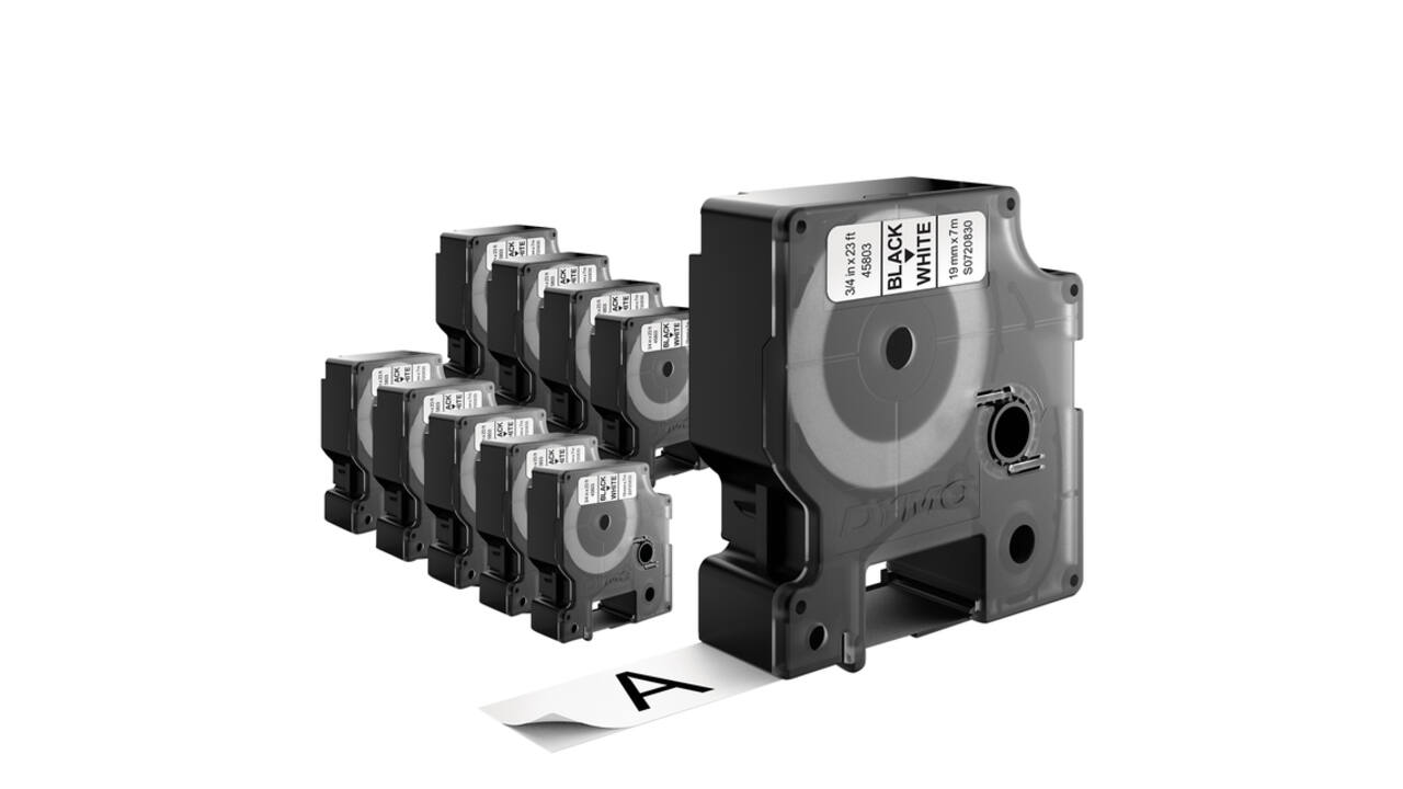 Labeltape Dymo LabelManager D1 polyester 19mm zwart op wit 10 stuks