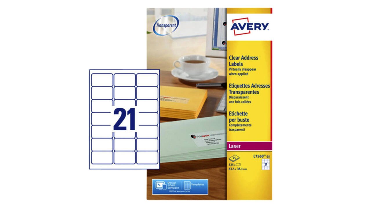 Etiket Avery L7560-25 63.5x38.1mm transparant 525 stuks