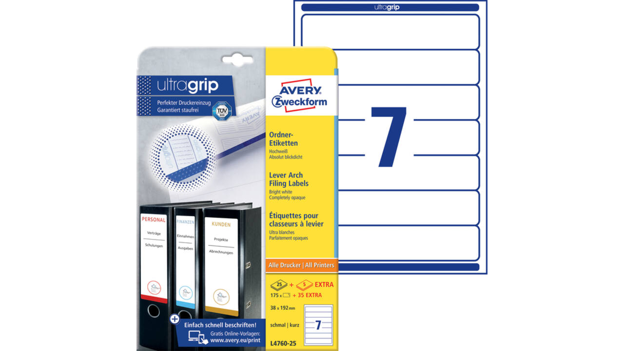 Rugetiket Avery smal 38x192mm zelfklevend wit