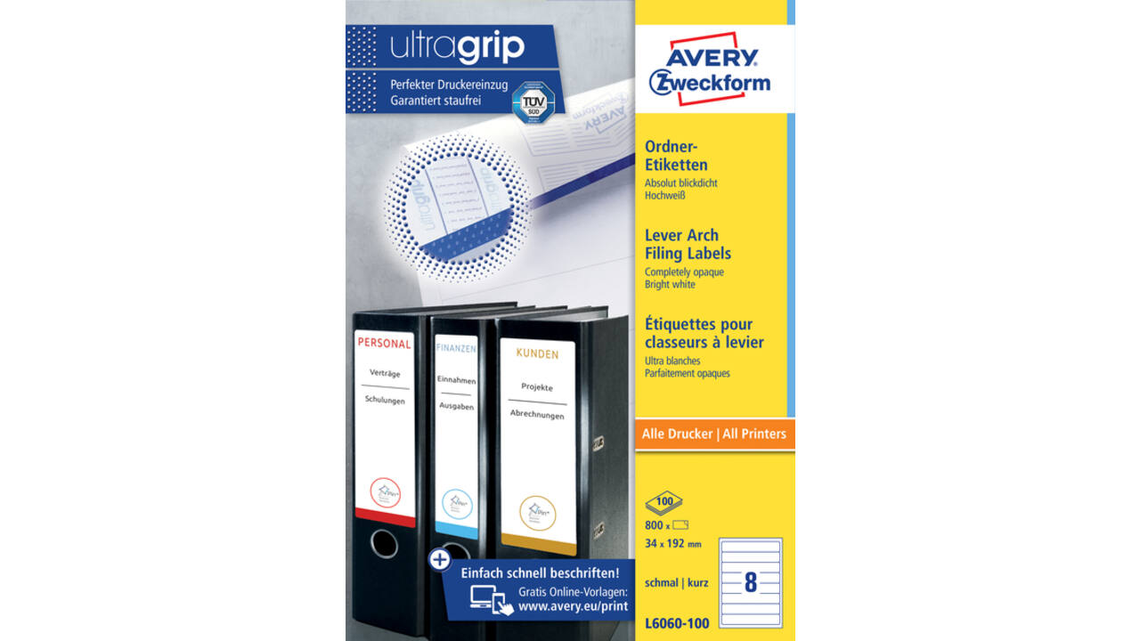 Rugetiket Avery smal 34x192mm zelfklevend wit