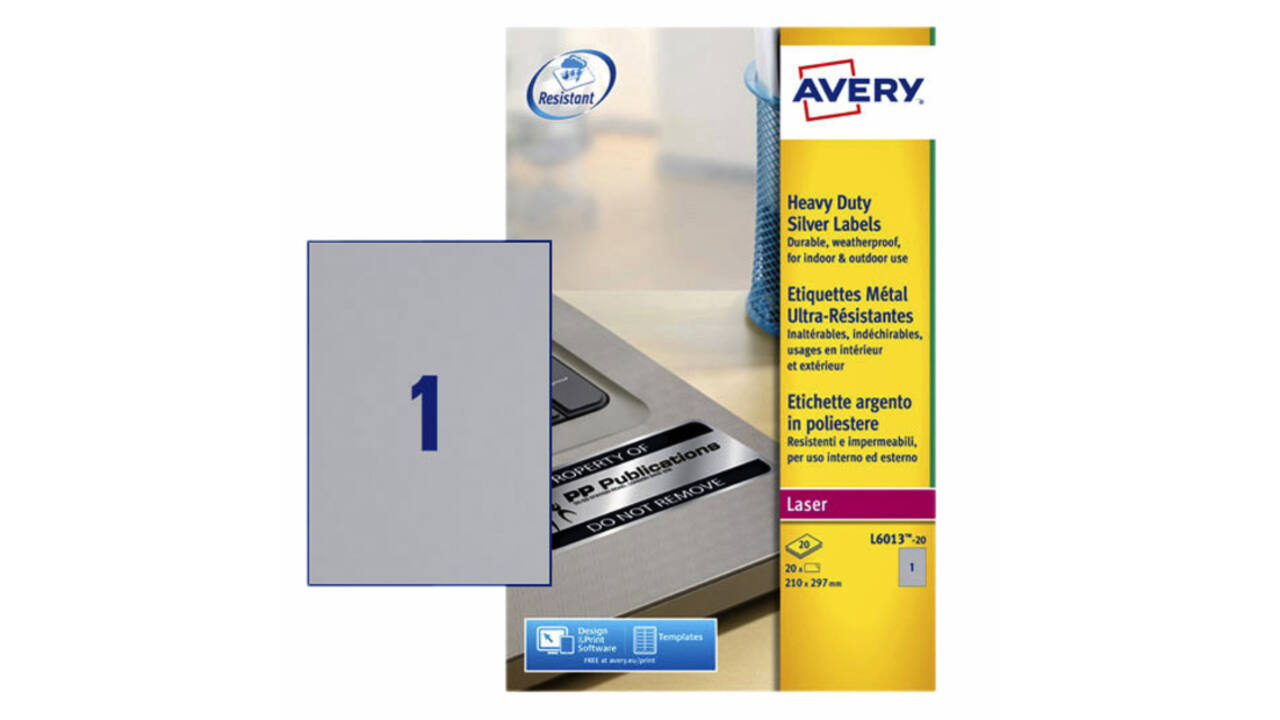 Etiket Avery L6013-20 210x297mm zilver 20 stuks