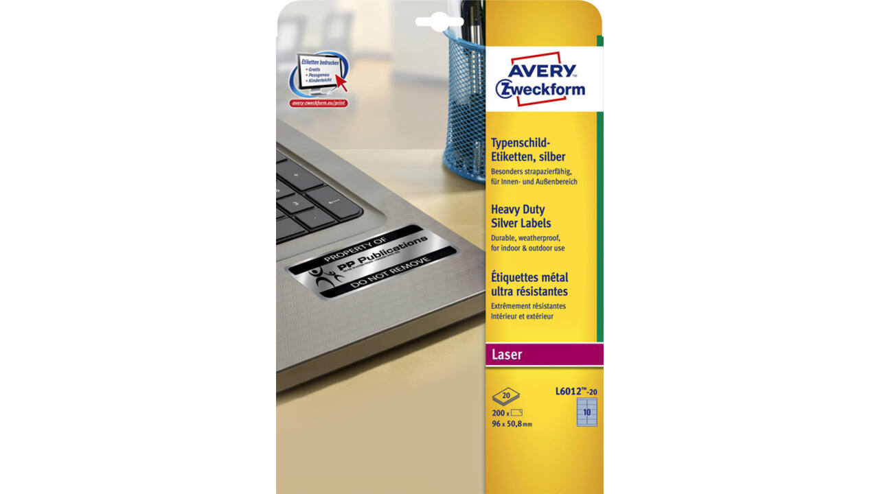Etiket Avery L6012-20 96x50.8mm zilver 200 stuks