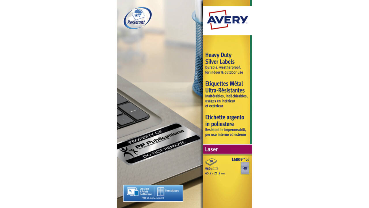 Etiket Avery L6009-20 45.7x21.2mm zilver 960 stuks