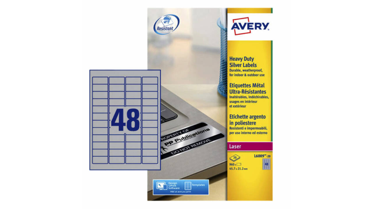 Etiket Avery L6009-20 45.7x21.2mm zilver 960 stuks