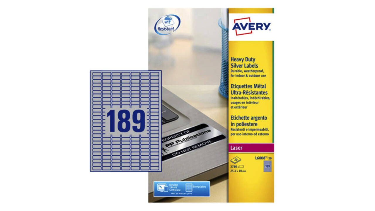 Etiket Avery L6008-20 25.4x10mm zilver 3780 stuks
