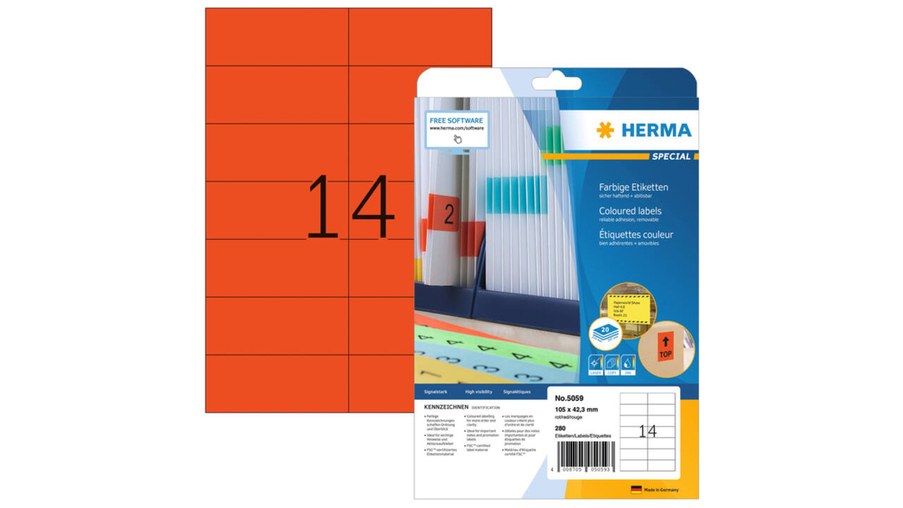Etiket HERMA 5059 105x42.3mm verwijderbaar rood 280 stuks