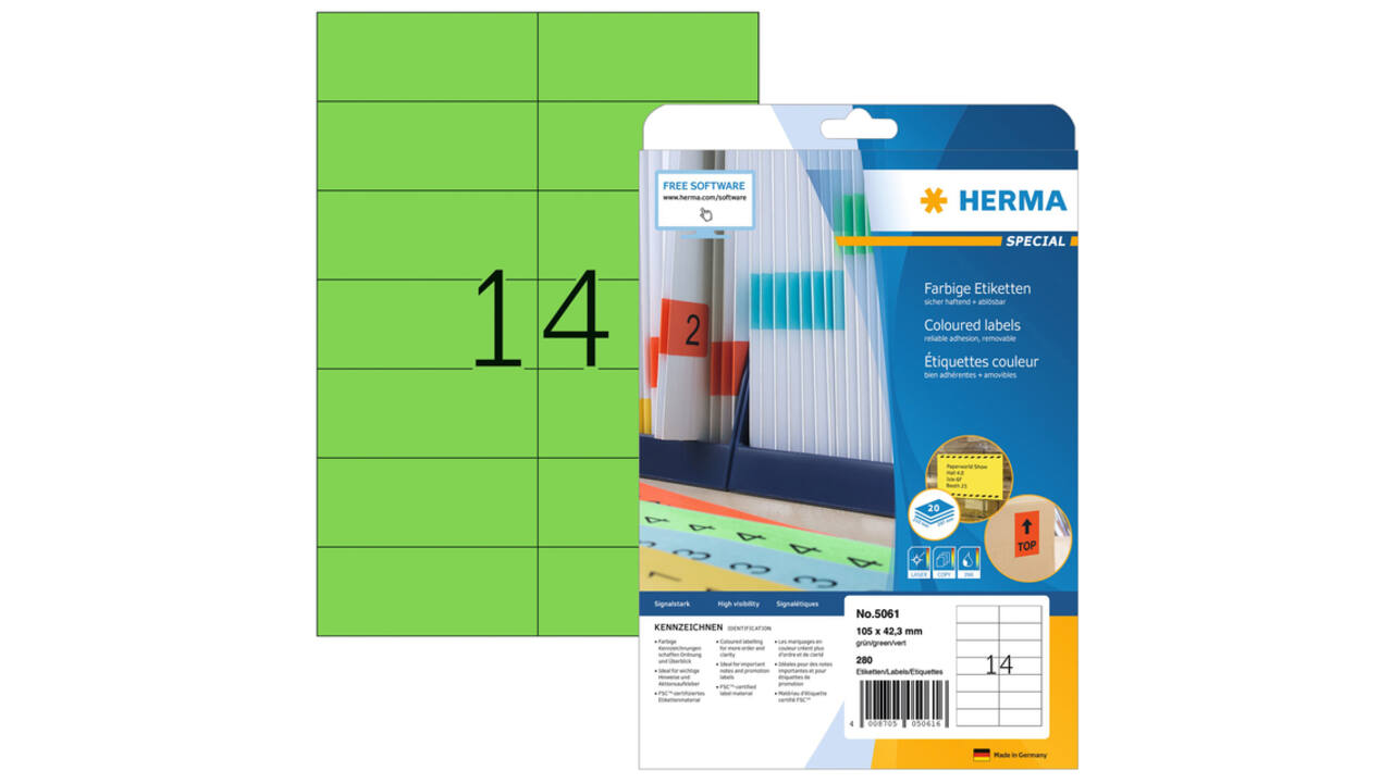 Etiket HERMA 5061 105x42.3mm verwijderbaar groen 280 stuks