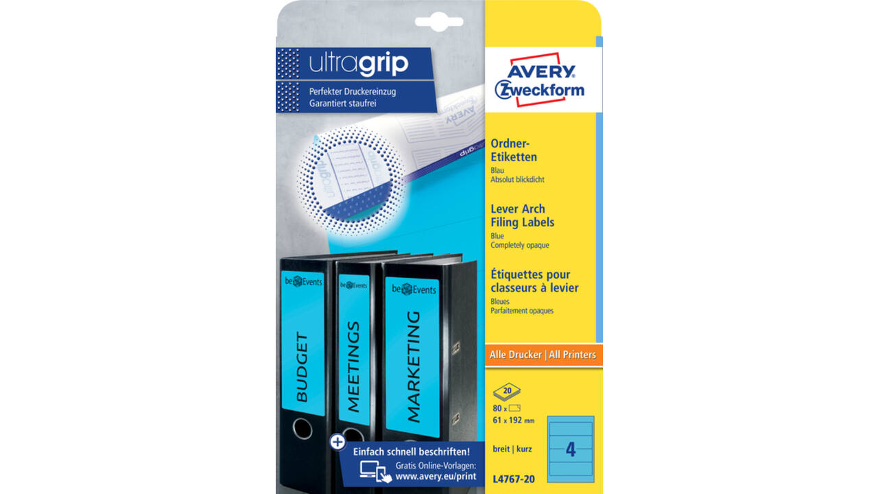 Rugetiket Avery breed 61x192mm zelfklevend blauw