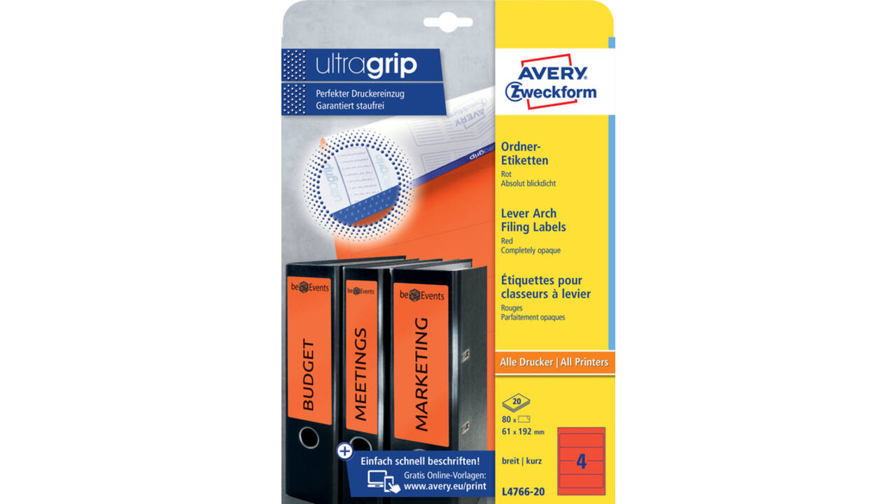 Rugetiket Avery breed 61x192mm zelfklevend rood